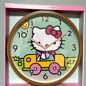 Hello Kitty Wall Clock with Pink and Yellow Accents Large 16” cute clock NWT